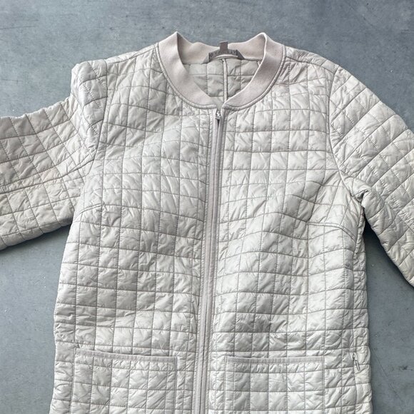 Athleta Quilted Jacket Coat Womens Medium Light Gray Full Zip Longline - Picture 2 of 8